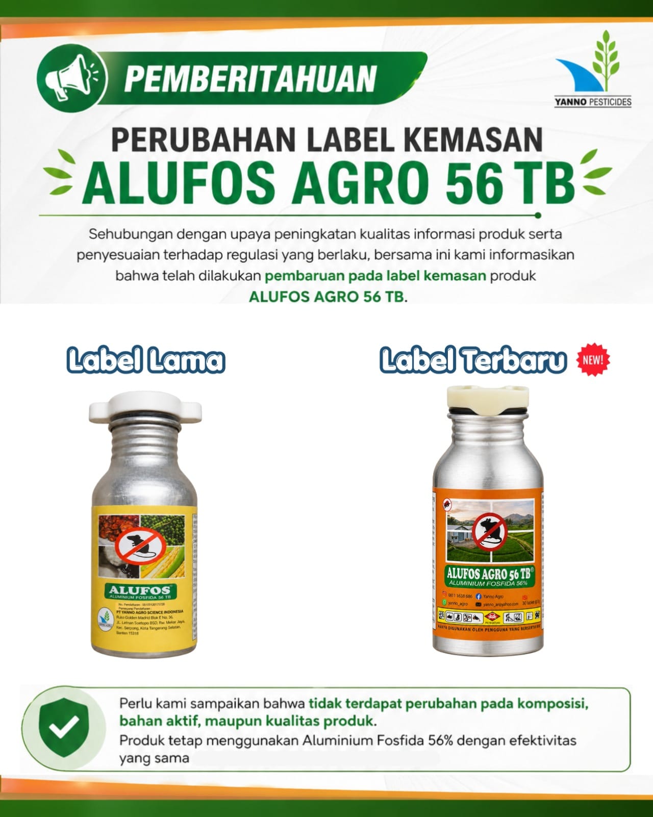 Pestisida No 1 Perubahan Label Kemasan Alufos